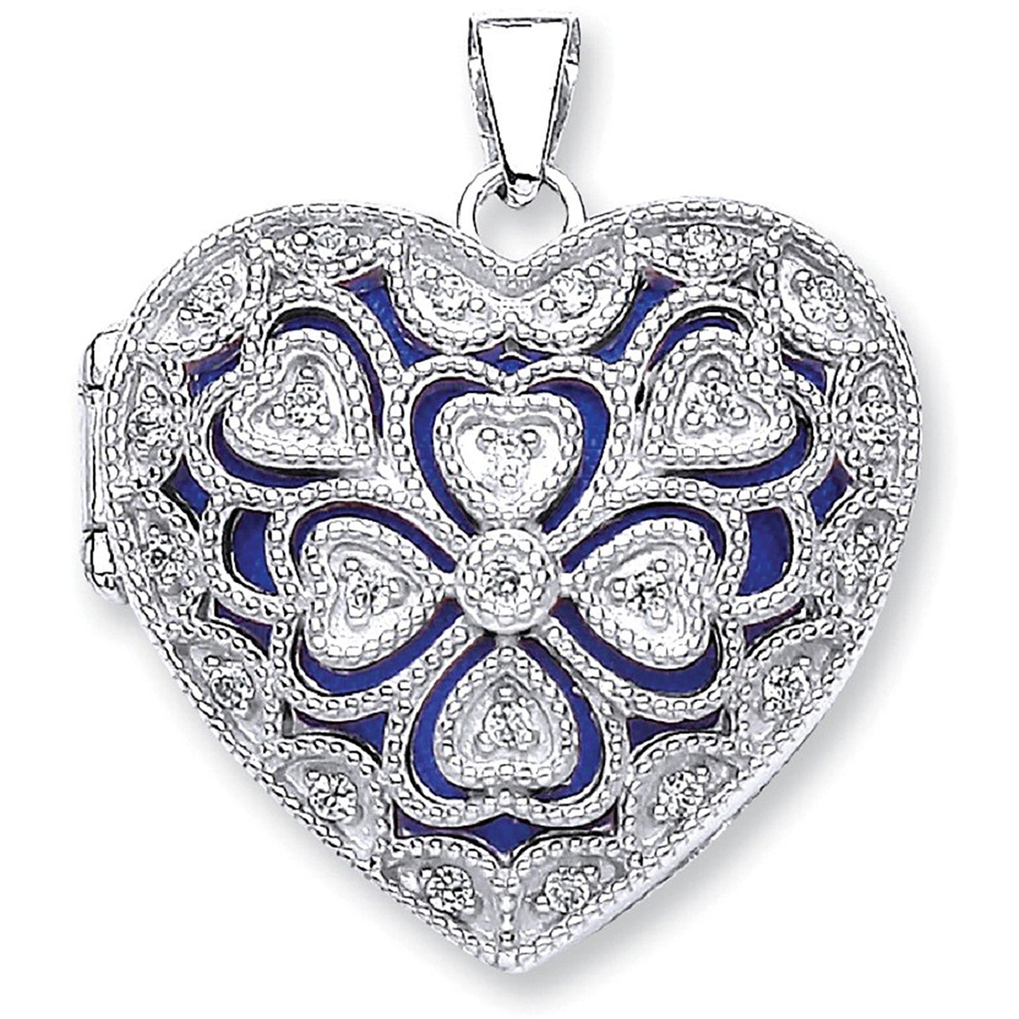 Silver Heart Cubic Zirconia Locket - Silver