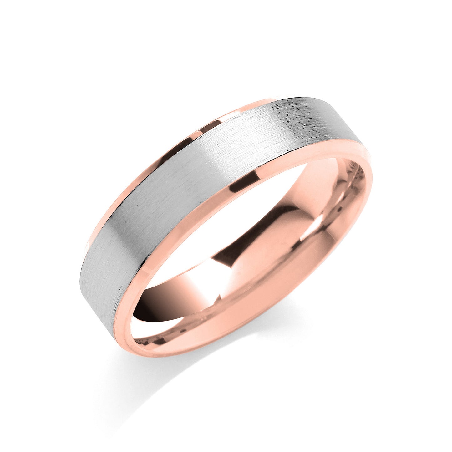 6mm Flat Court Bevelled Edge, Matt Centre Two Colour Wedding Band - 9ct Gold
