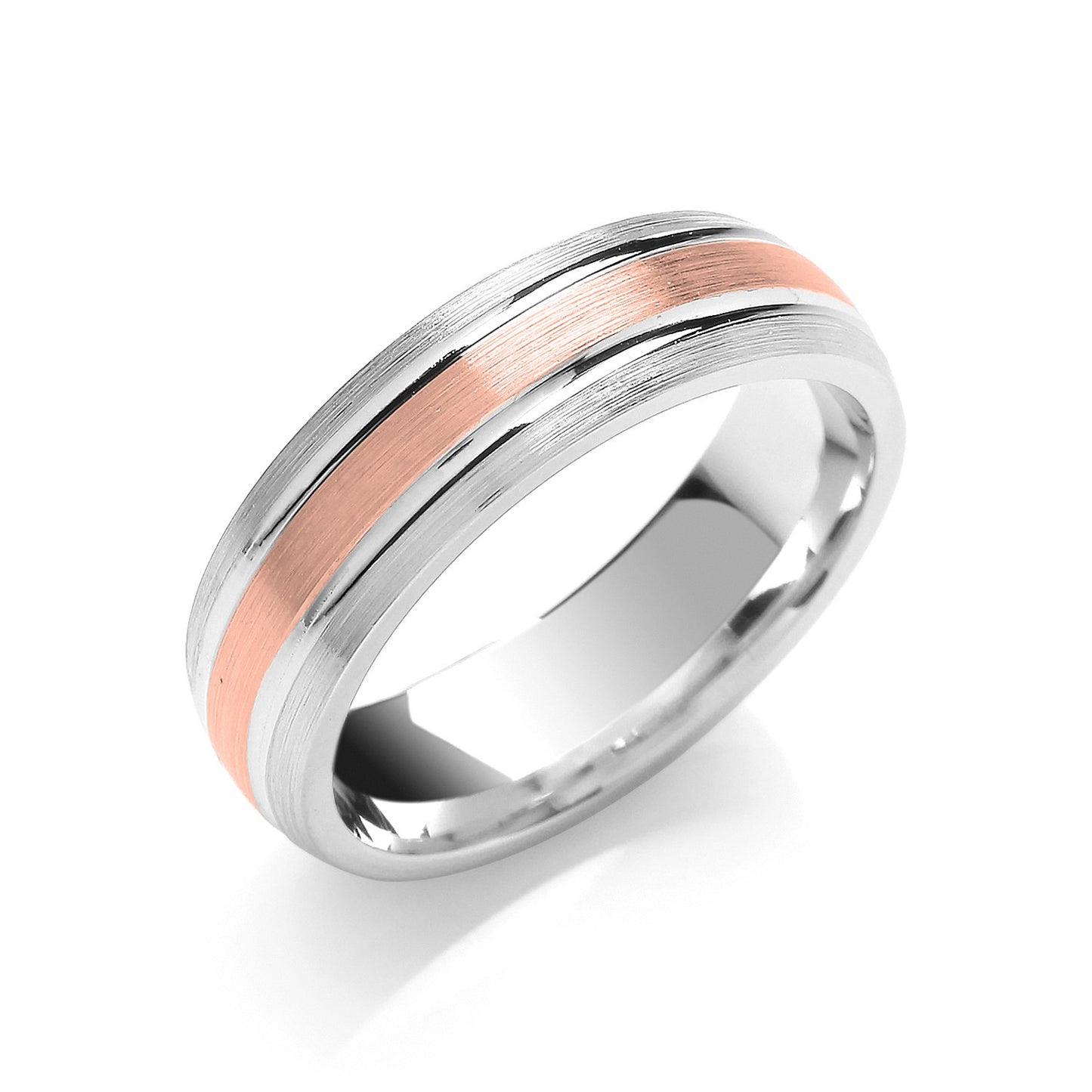6mm Two Colour Court Matt Centre Parallel Groove Wedding Band - 9ct Gold