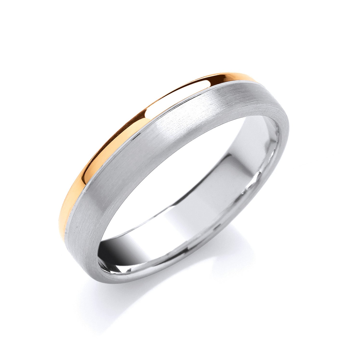 5mm Court Two Colour Matt & Polished Finish Groove Wedding Band - 18ct Gold