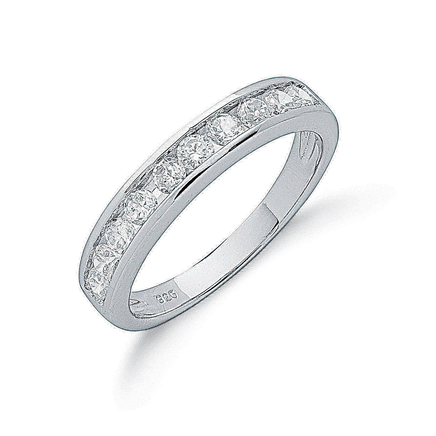 Silver Channel Set Cubic Zirconia Half Eternity Ring - Silver