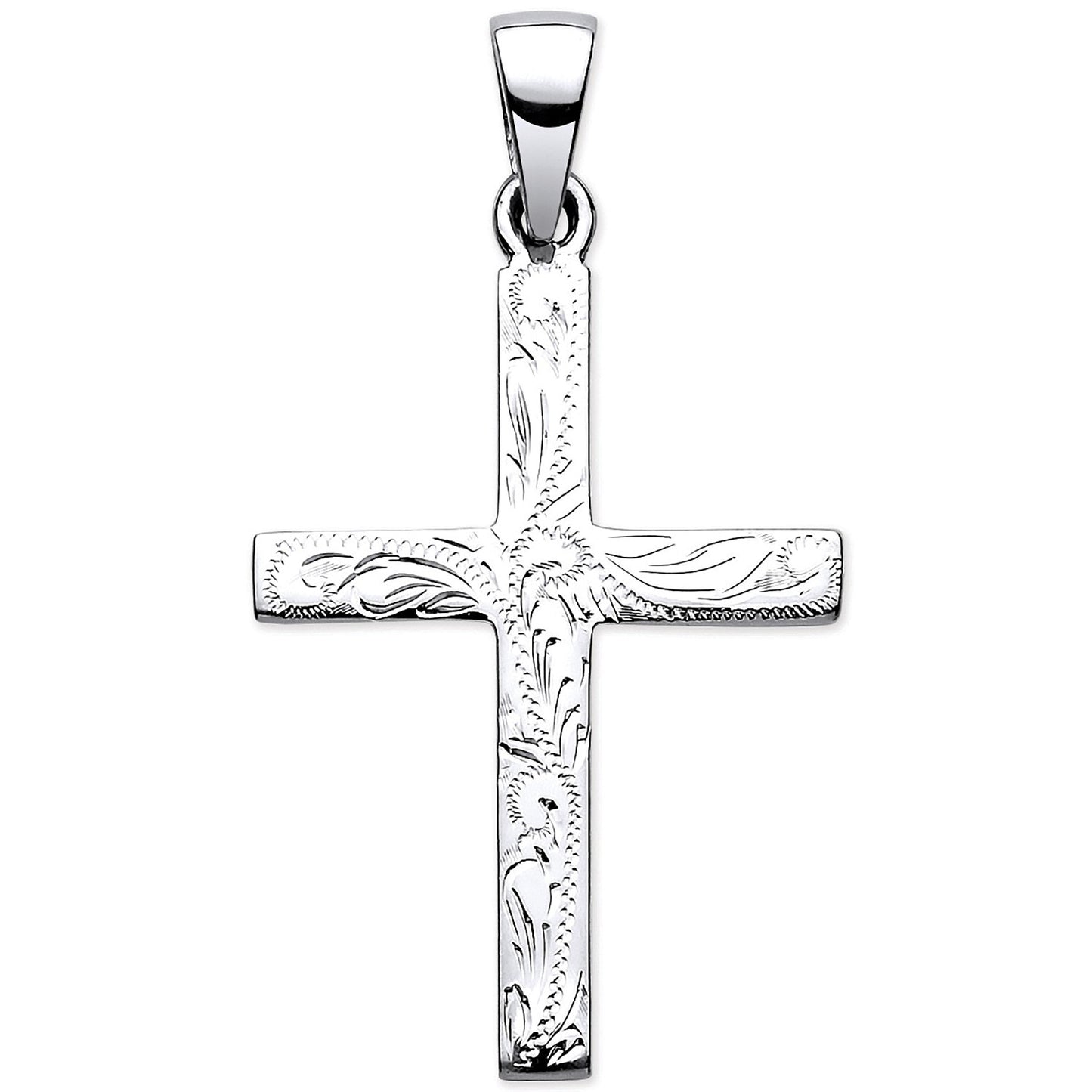 Silver Solid Cross with Design and Plain Back - Silver