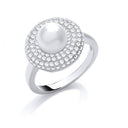 Silver Cubic Zirconia & Simulated Pearl Ring