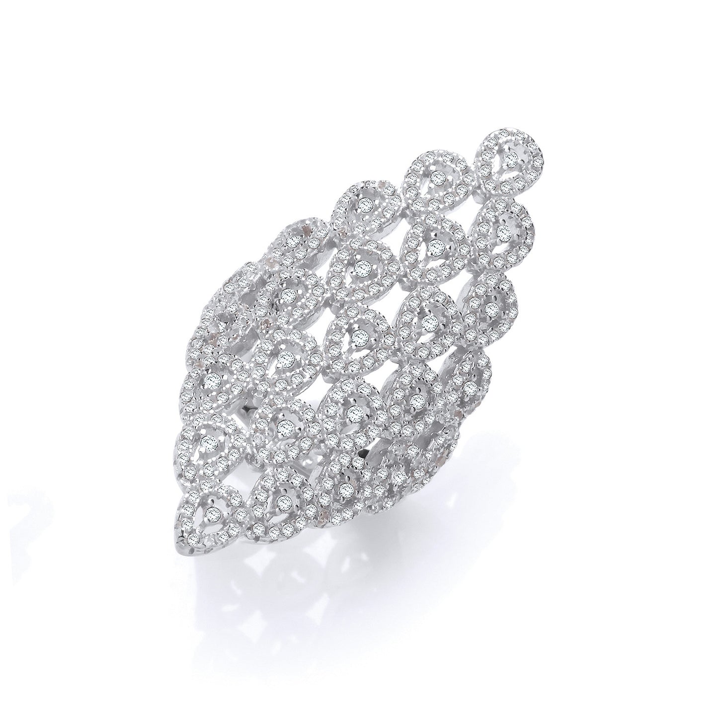 Silver Long Diamond Shape Design Cubic Zirconia Ring - Silver