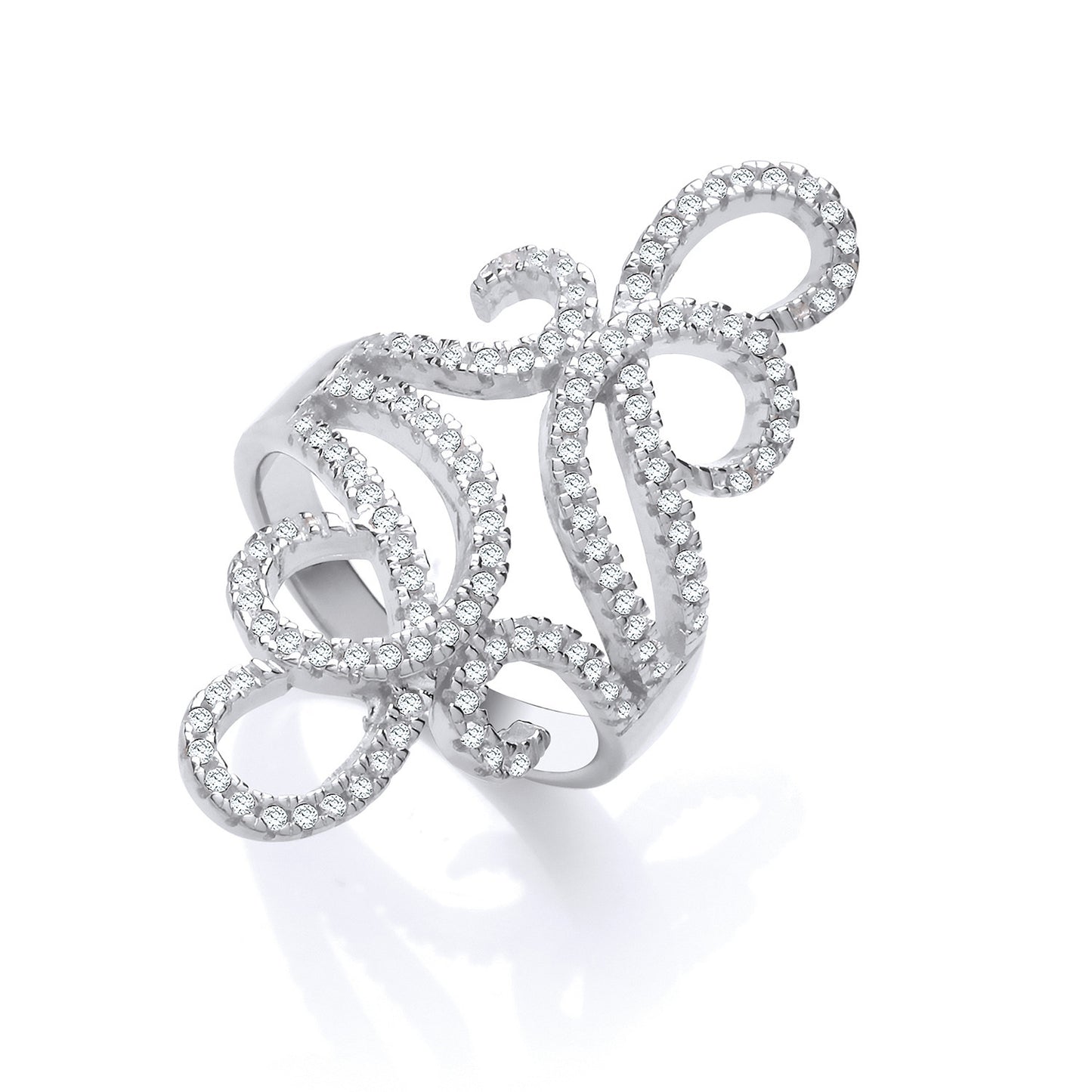 Silver Fancy Cubic Zirconia Long Top Ring - Silver