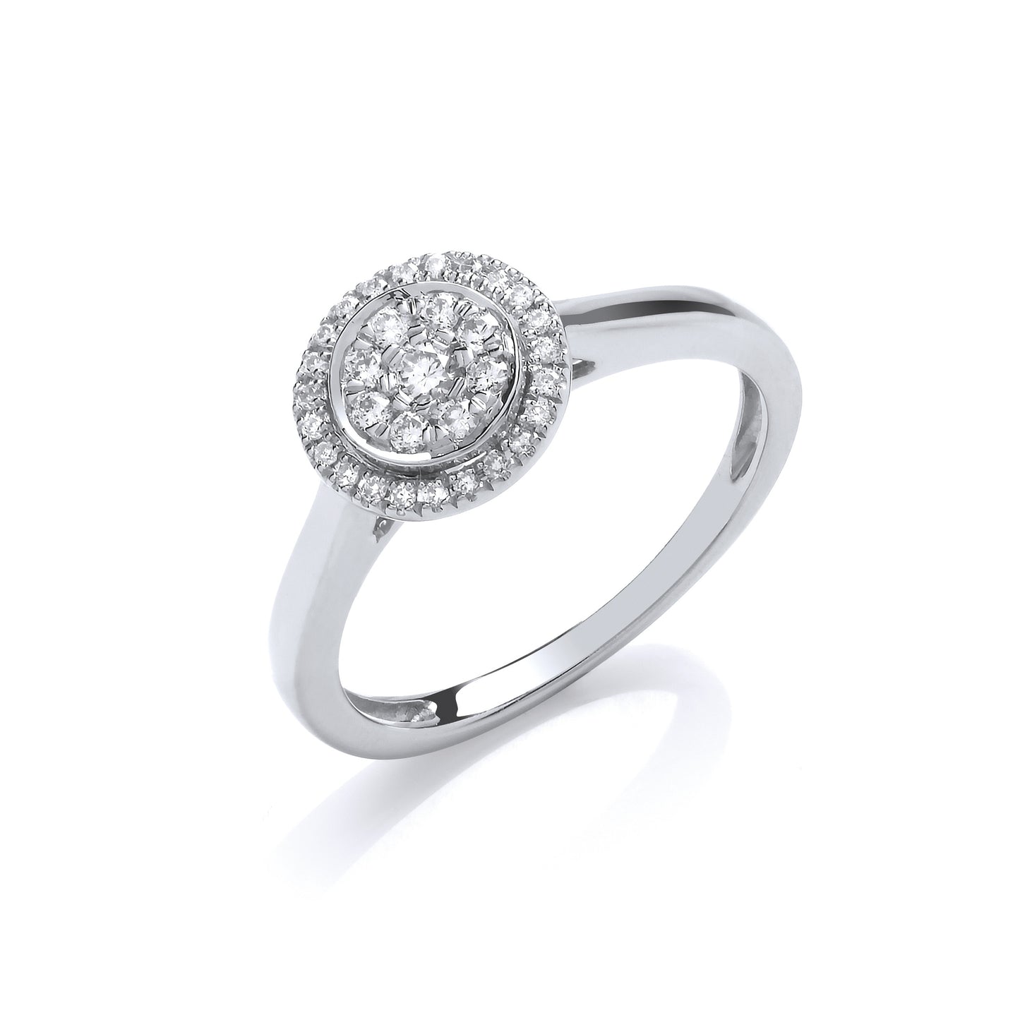 9ct White Gold Round Pave 0.25ct Diamond Ring - 9ct Gold