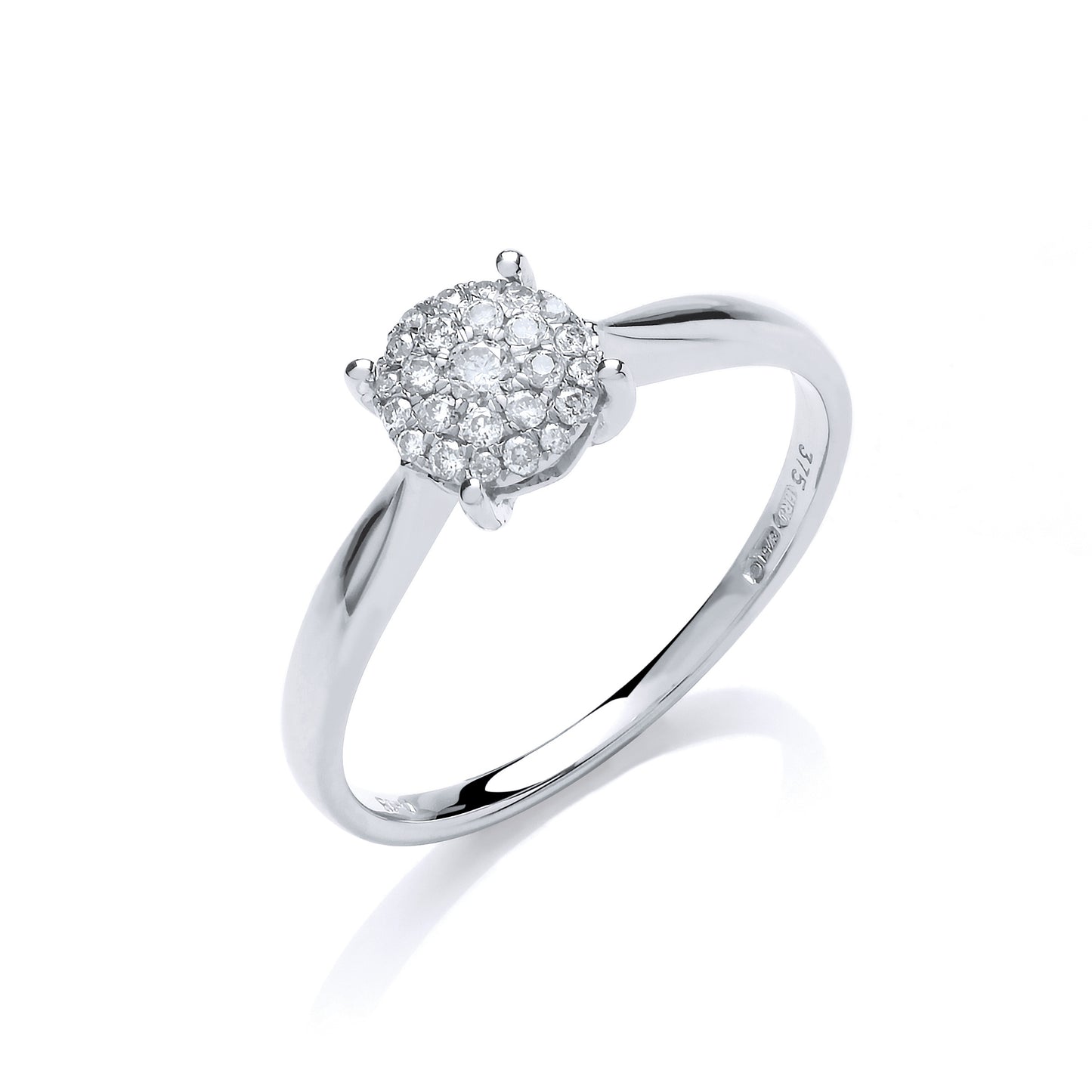 9ct White Gold 0.15ct Diamond Pave Solitaire Ring - 9ct Gold