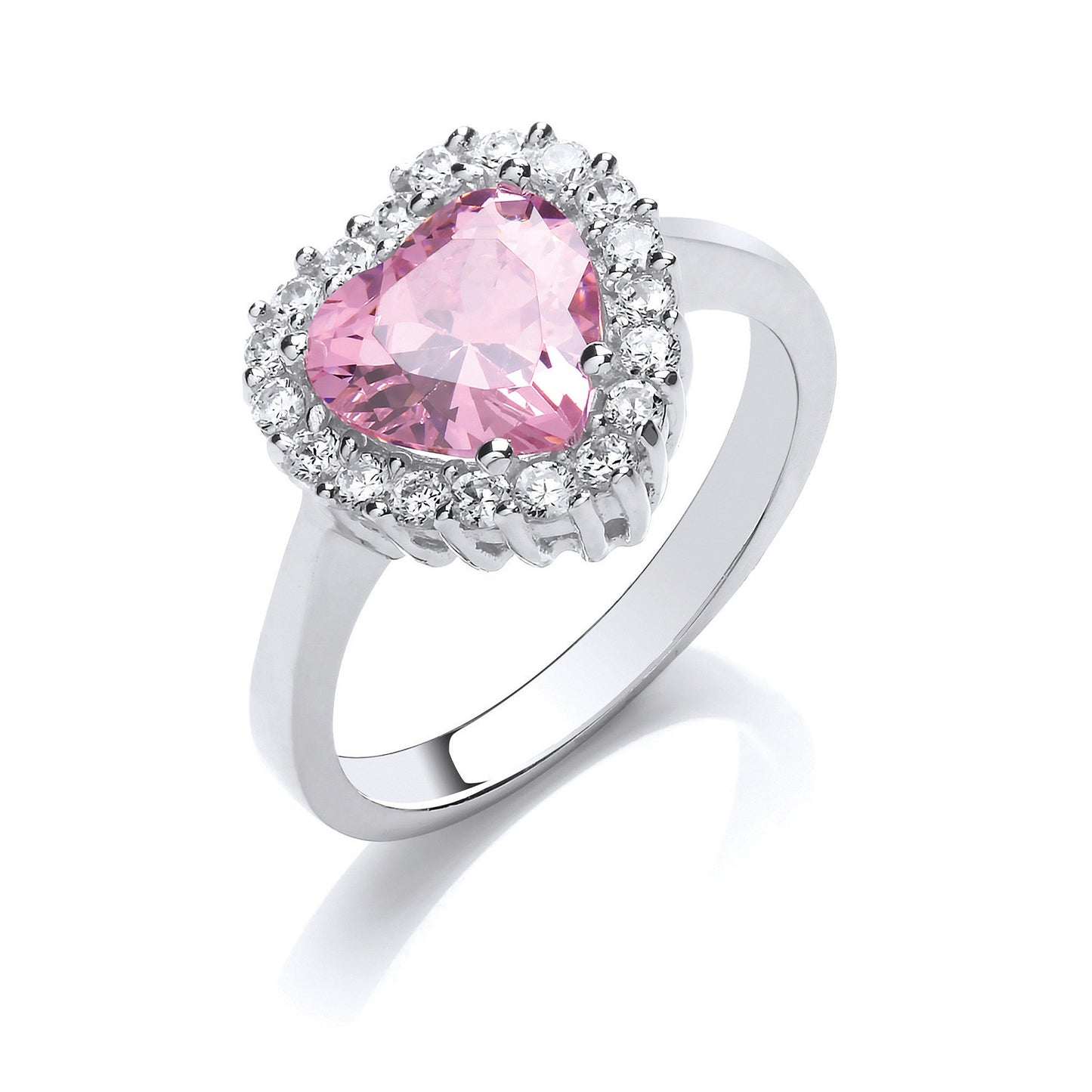Silver Pink Cubic Zirconia Heart Cluster Ring - Silver