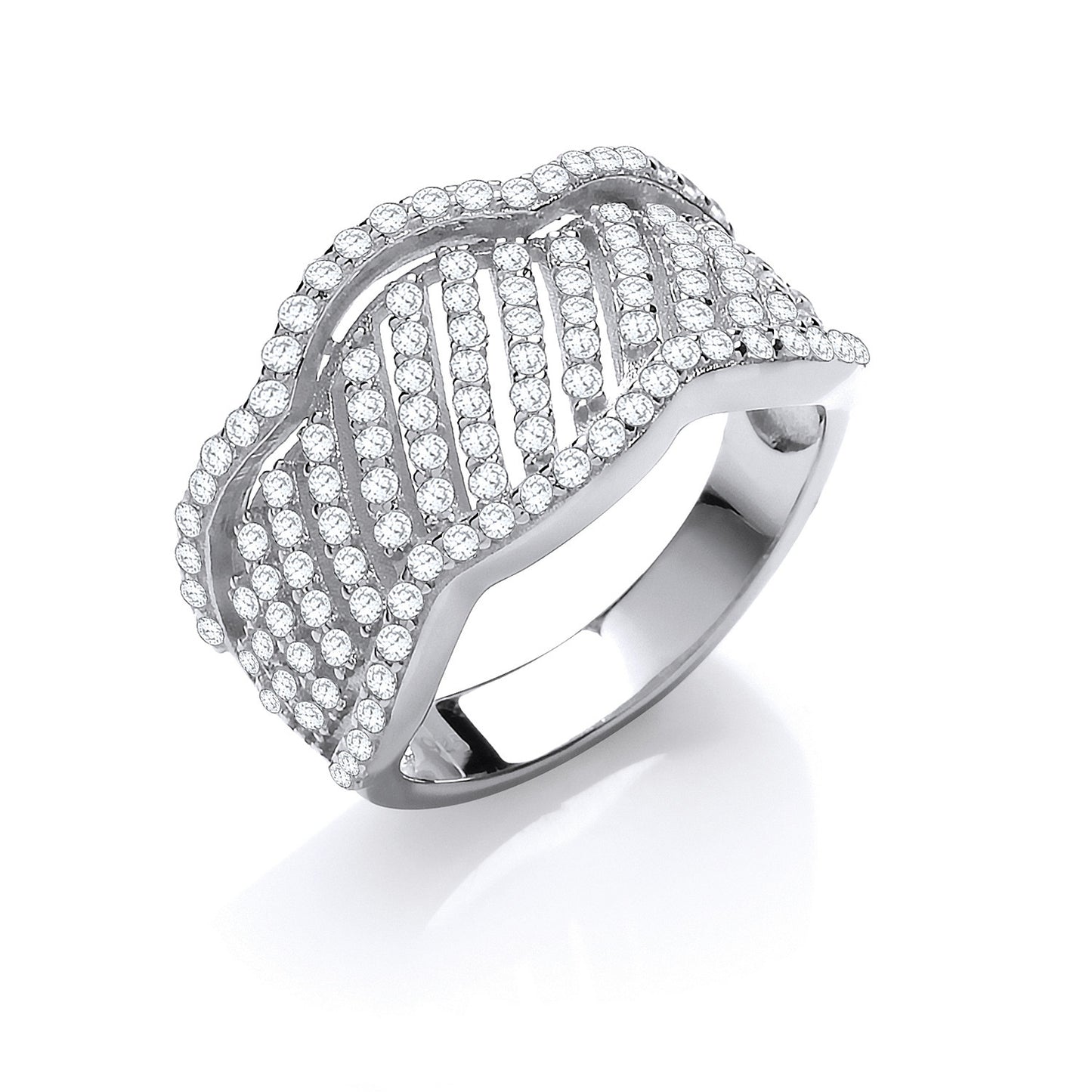 Silver Fancy Wavy Cubic Zirconia Ring - Silver