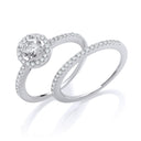 Silver Bridal Set Halo Solitaire with Half ET Cubic Zirconia
