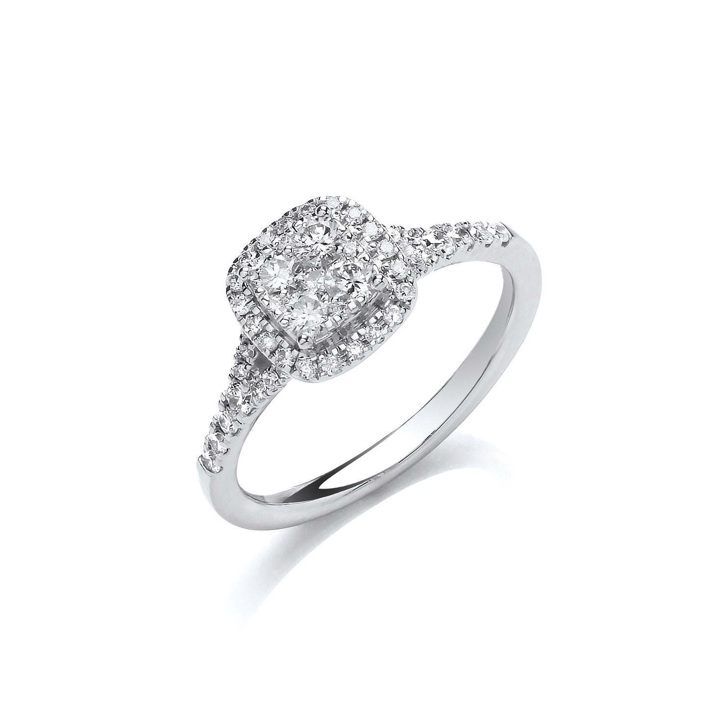 18ct White Gold 0.55ct Split Shoulder Halo Ring - 18ct Gold