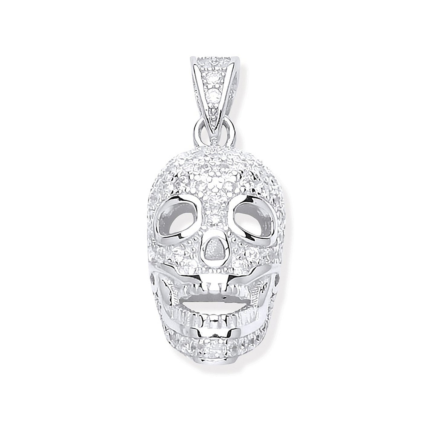 Silver Cubic Zirconia Skull Bones Pendant - Silver