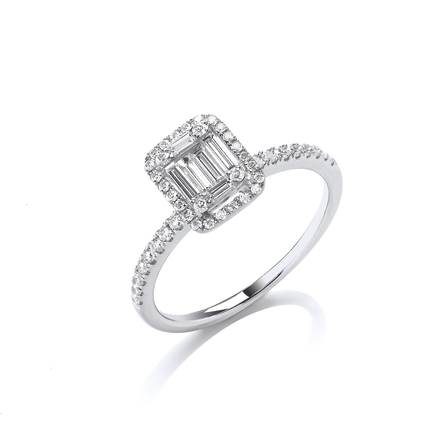 18ct White Gold 0.50ct Baguette & Brilliant Cut Diamonds Rectangle Halo Ring - 18ct Gold