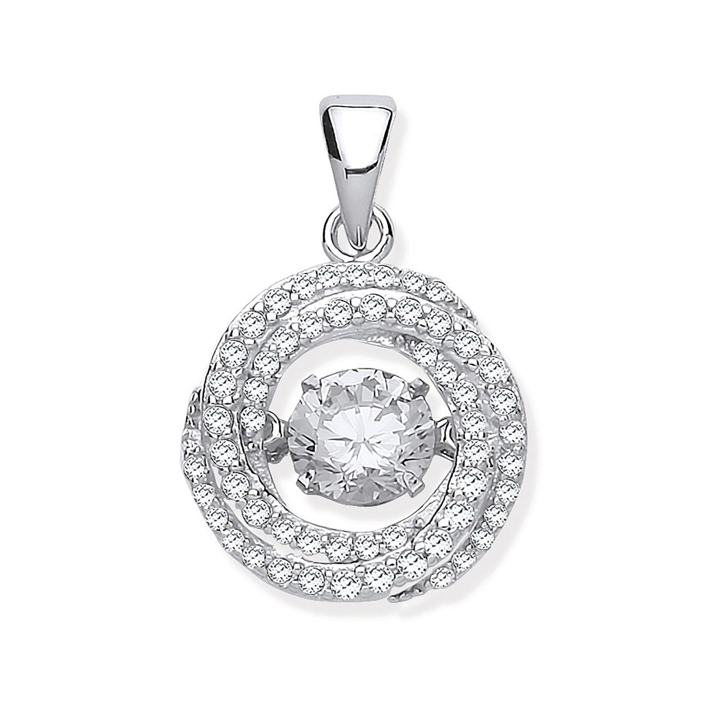 Silver Cubic Zirconia Swirl Pendant with Hanging Shimering Cubic Zirconia - Silver