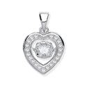 Silver Cubic Zirconia Heart Pendant with Hanging Shimering Cubic Zirconia