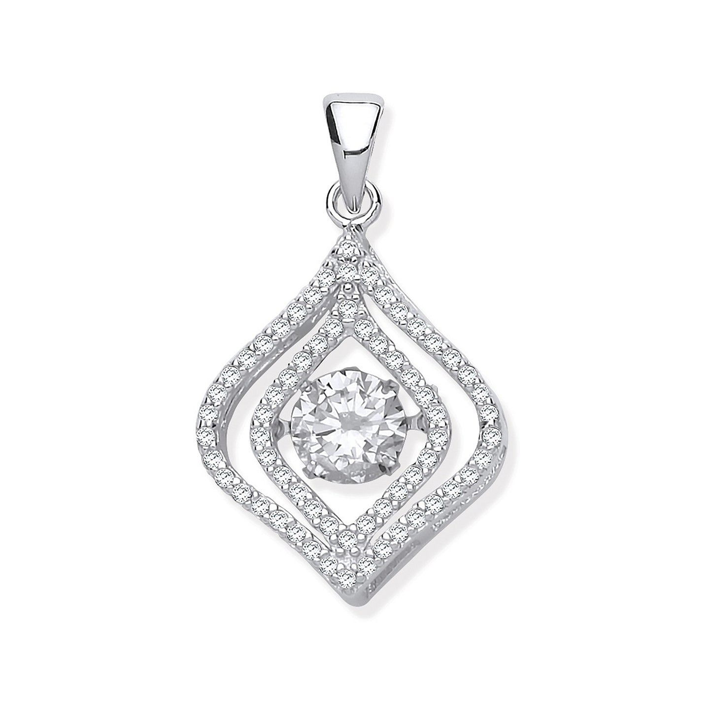 Silver Cubic Zirconia Pendant with Hanging Shimering Clear Cubic Zirconia - Silver