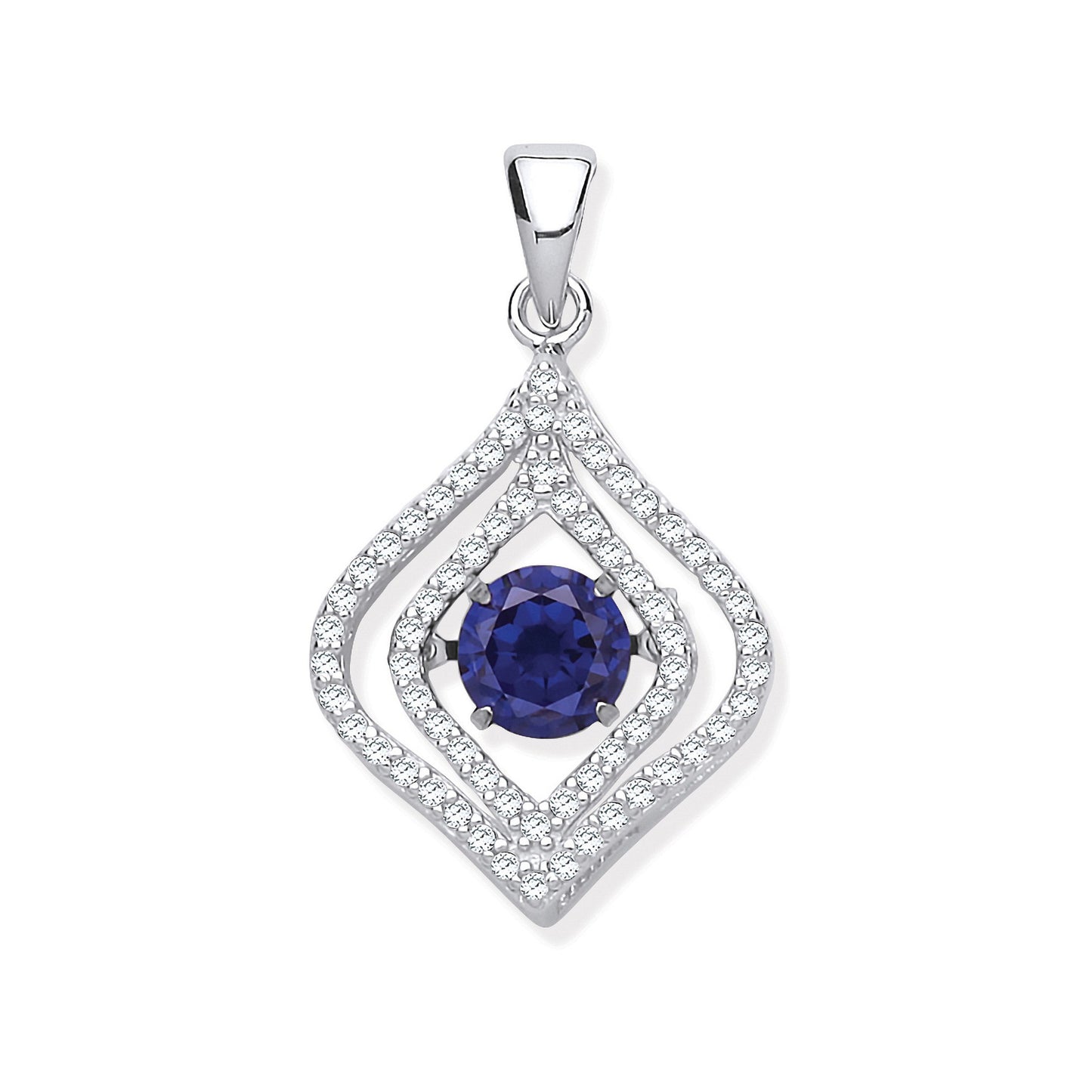 Silver Cubic Zirconia Pendant with Hanging Shimmering Blue Cubic Zirconia - Silver