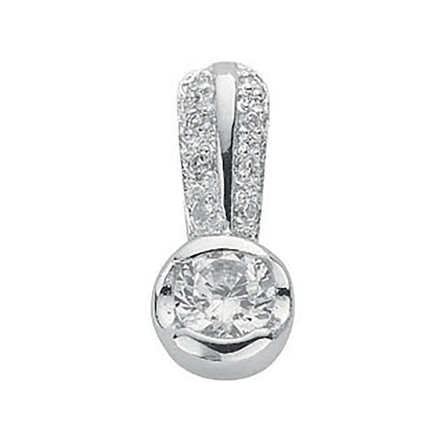 Silver Rubover Set Cubic Zirconia Single Stone Pendant - Silver
