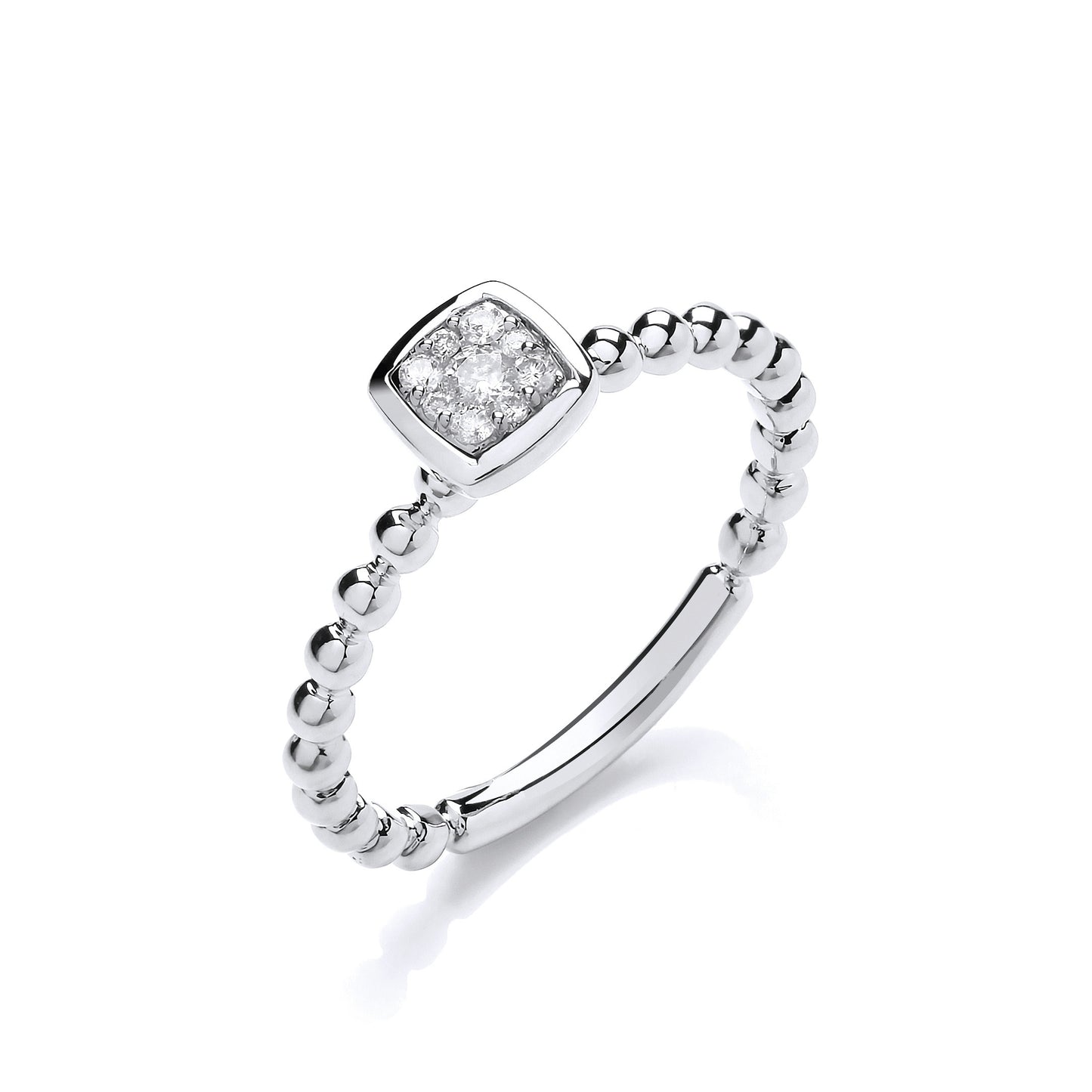 9ct White Gold 0.10ct Beaded Shank Square top Ring - 9ct Gold
