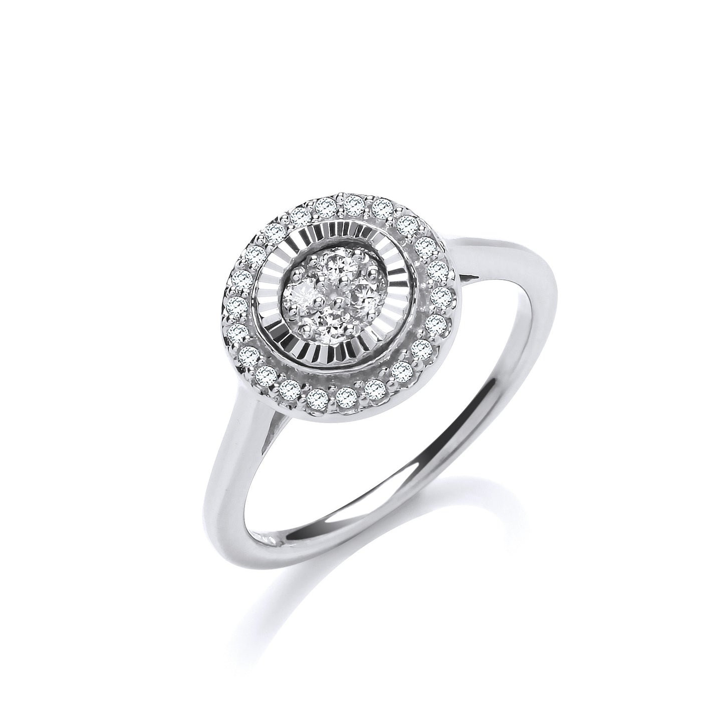 9ct White Gold 0.25ctw Diamond Cluster Ring with D/C Bezel - 9ct Gold