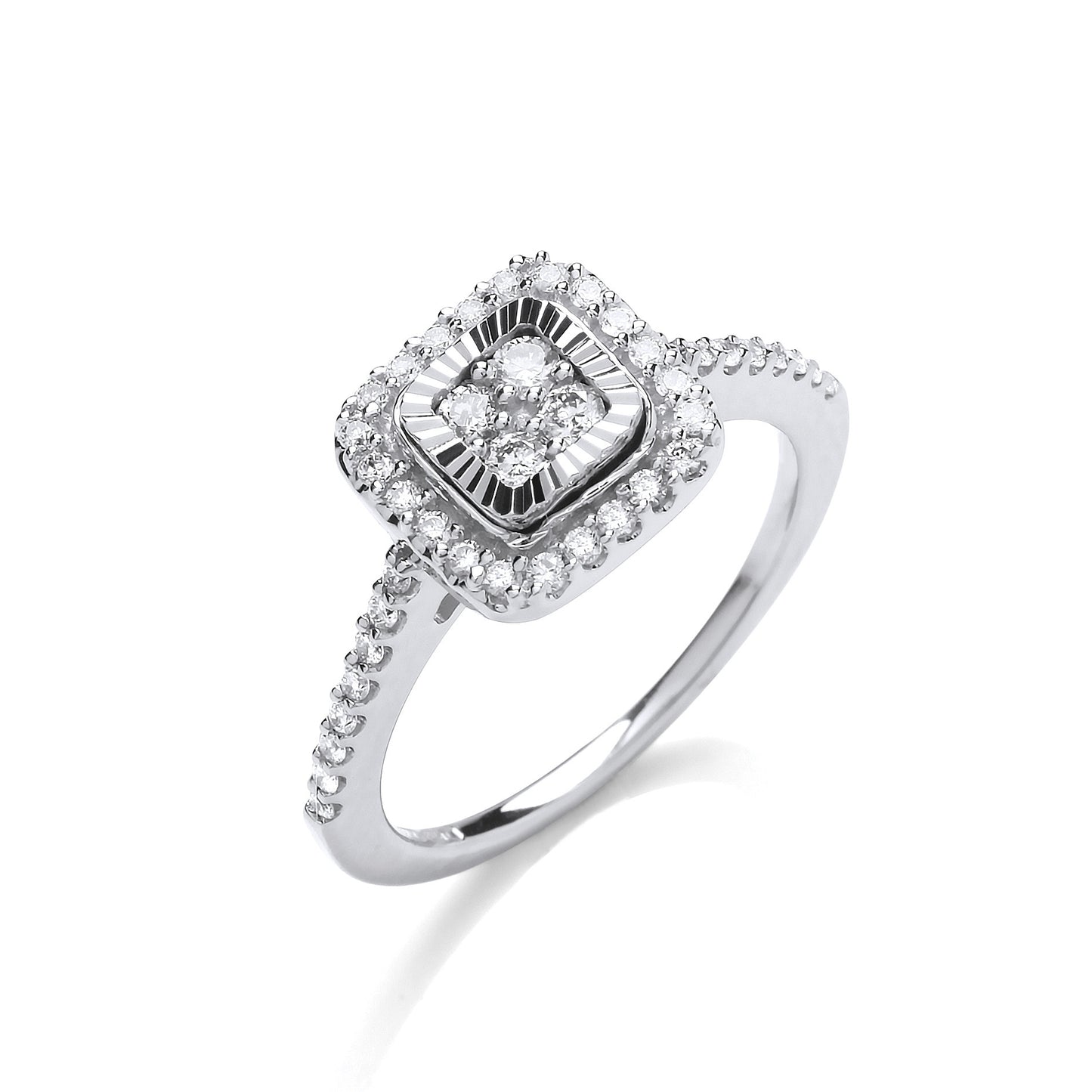 9ct White Gold 0.40ctw Diamond Cluster Ring with D/C Bezel - 9ct Gold