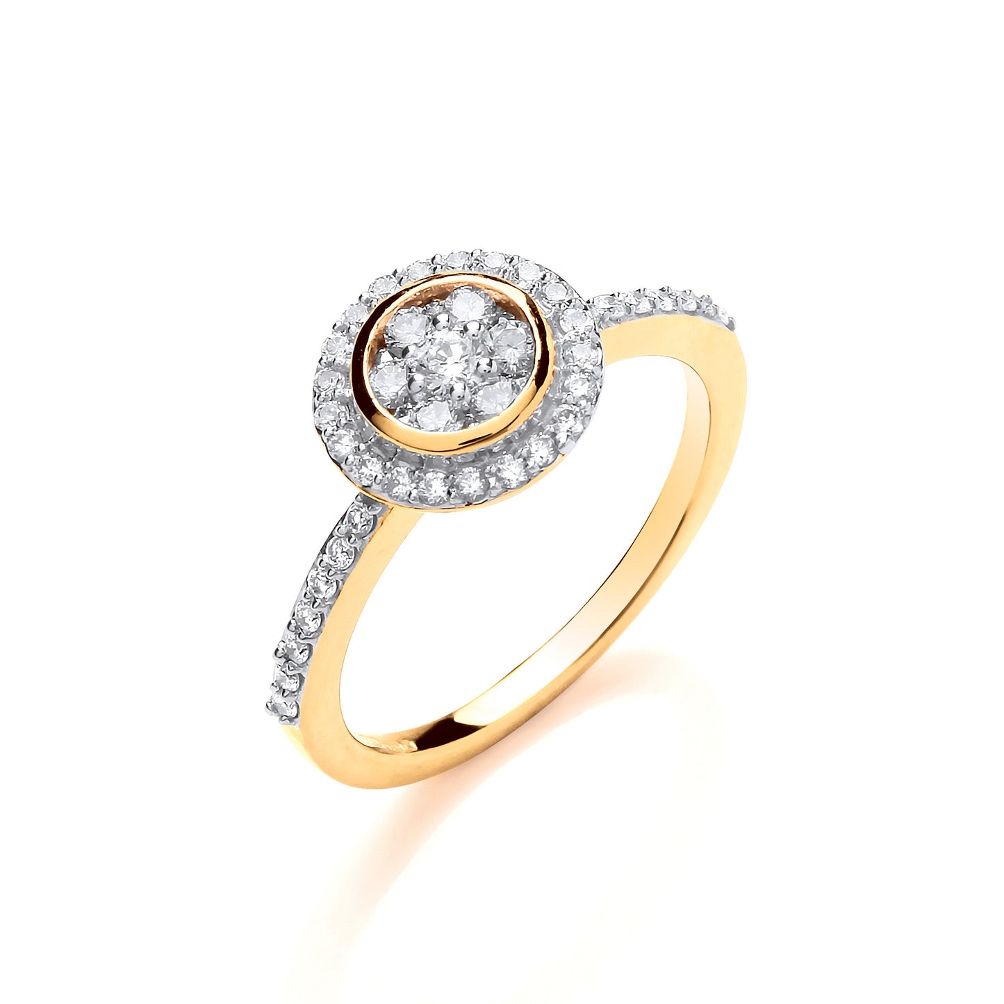18ct Yellow Gold 0.45ctw Round Top With Diamond Set Shoulders Ring - 18ct Gold