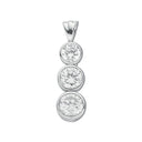 Silver Rubover Set Cubic Zirconia Trilogy Drop Pendant