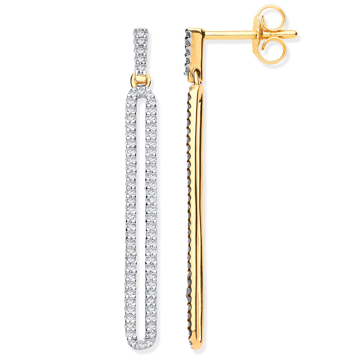 9ct Yellow Gold Long Loop Drop 0.25ct Diamond Earrings - 9ct Gold