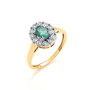 9ct Yellow Gold 0.40ct Emerald Cluster & 0.05ct Diamond Ring