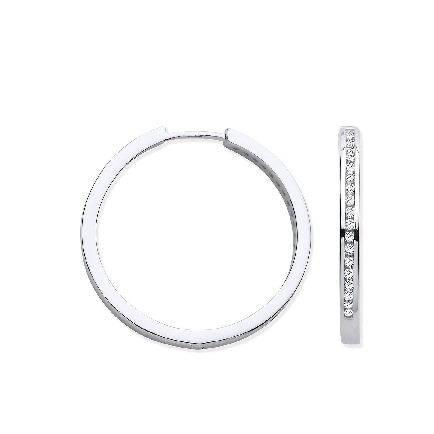 9ct White Gold Channel Set 0.27ctw Diamonds Hoops - 9ct Gold