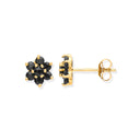 9ct Yellow Gold Black Sapphire Flower Studs