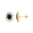 9ct Yellow Gold Black Sapphire & Cubic Zirconias Cluster Studs