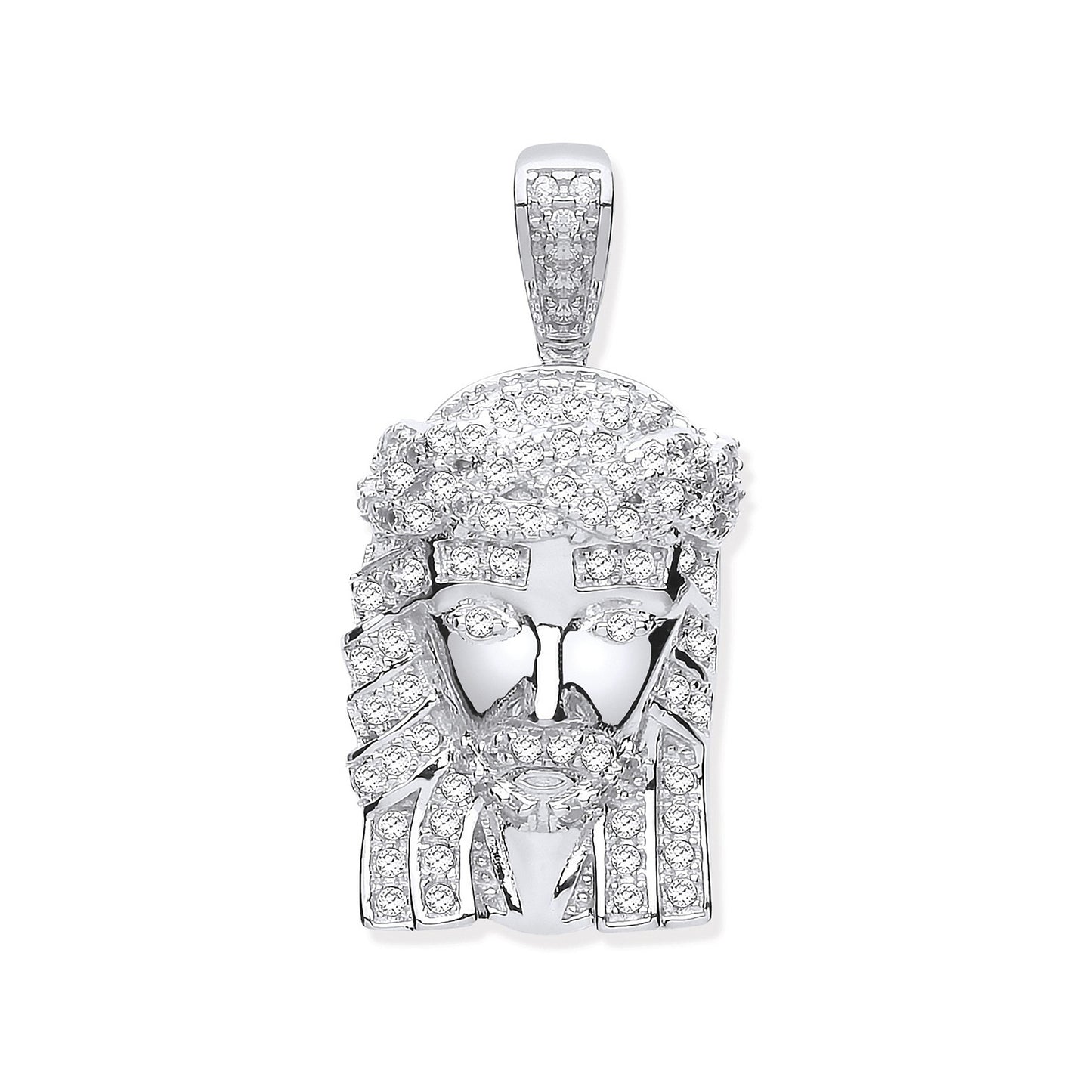 Silver Cubic Zirconia Jesus Pendant - Silver