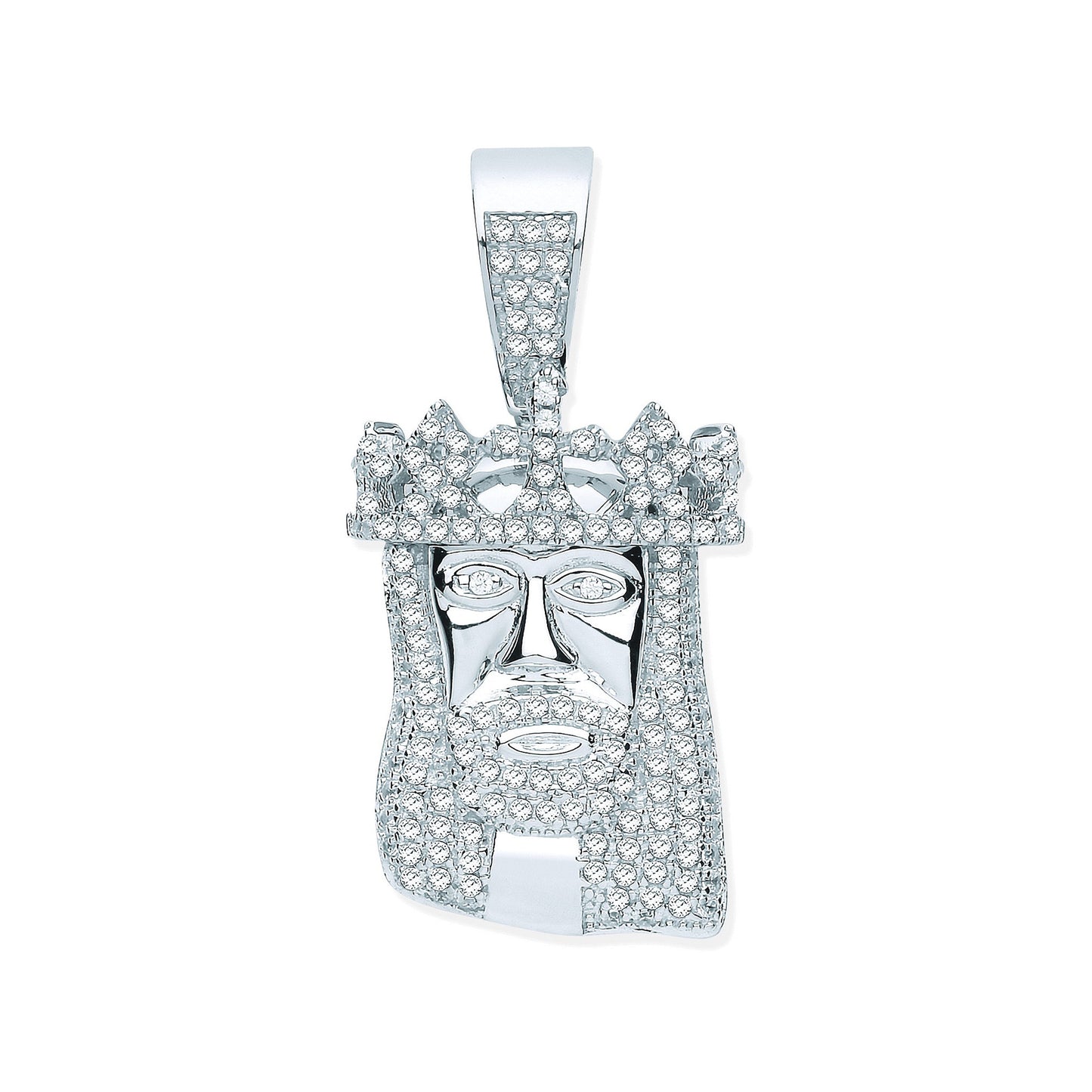 Silver Cubic Zirconia Pendant Jesus with Crown - Silver