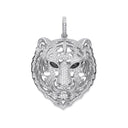 Silver Cubic Zirconia Tiger Head Black Cubic Zirconia Eyes Pendant