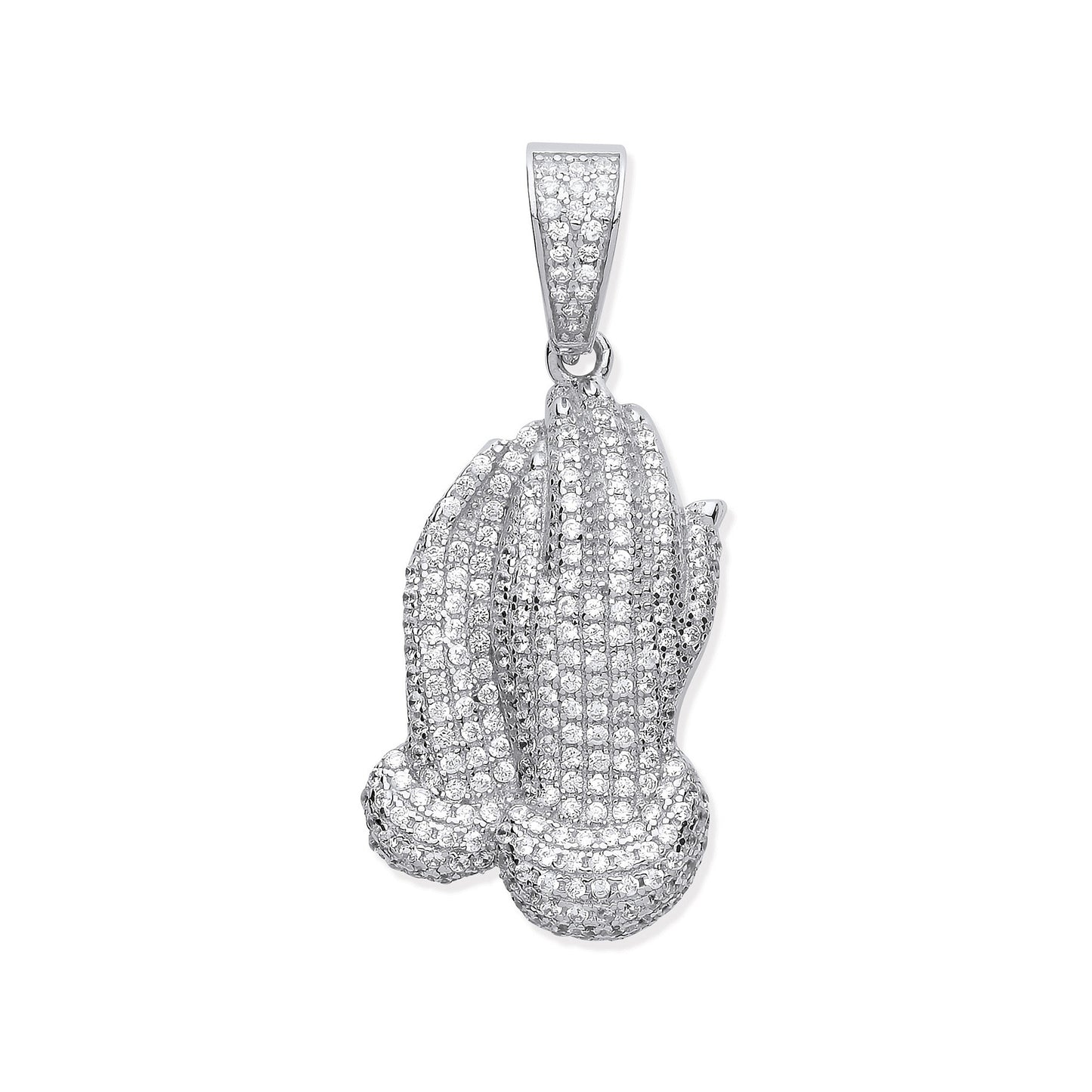Silver Cubic Zirconia Praying Hands Pendant - Silver