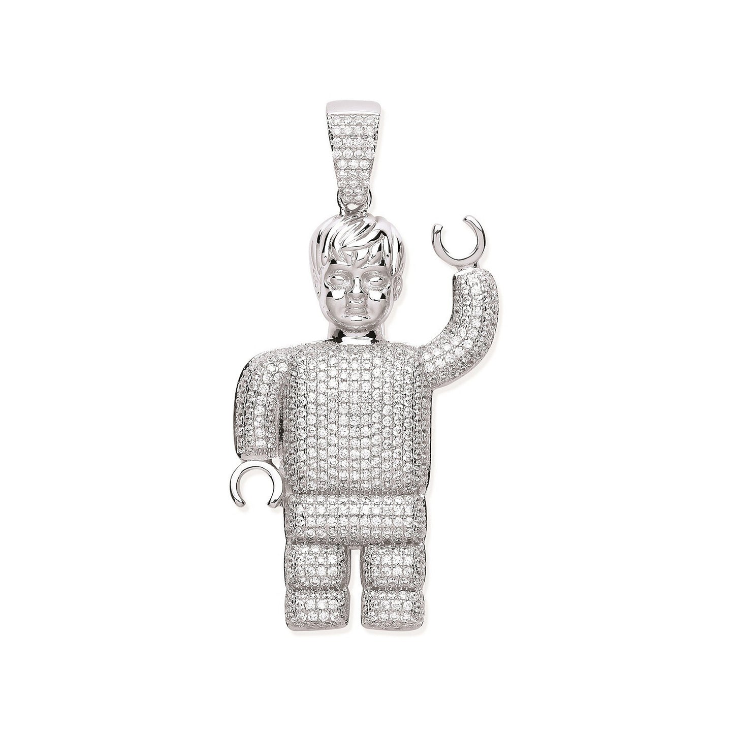 Silver Cubic Zirconia Lego Man Pendant - Silver