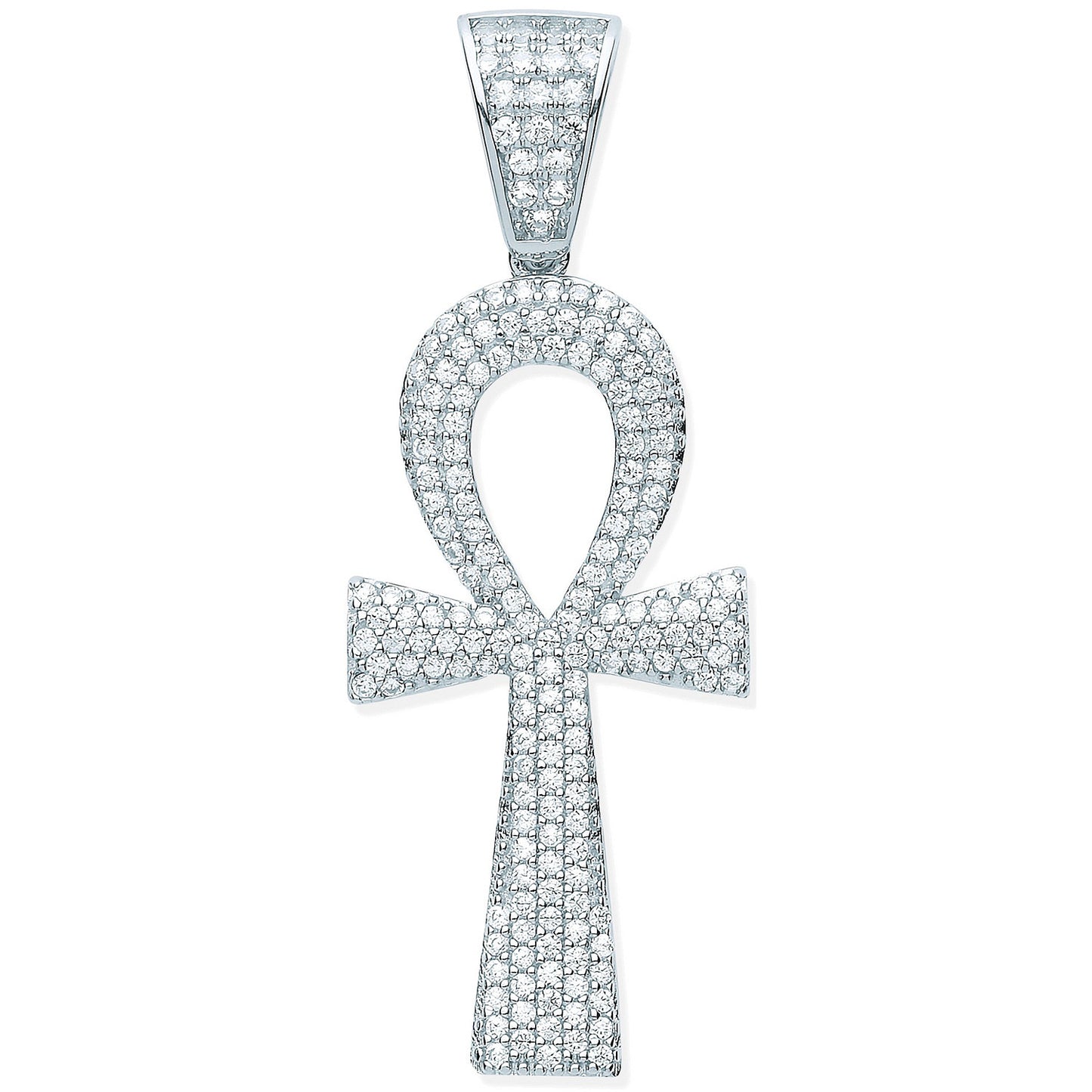 Silver Cubic Zirconia Ankh Cross - Key of Life - Silver