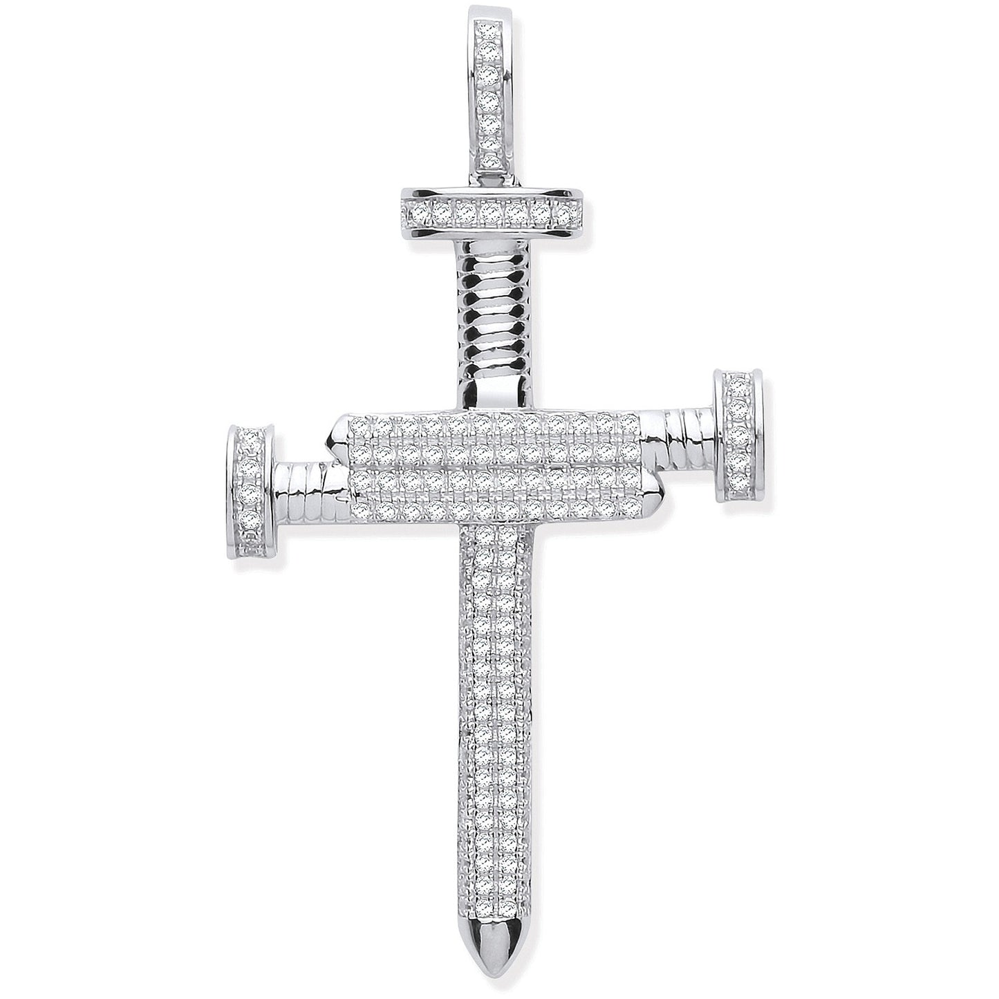 Silver Cubic Zirconia Nail Cross - Silver