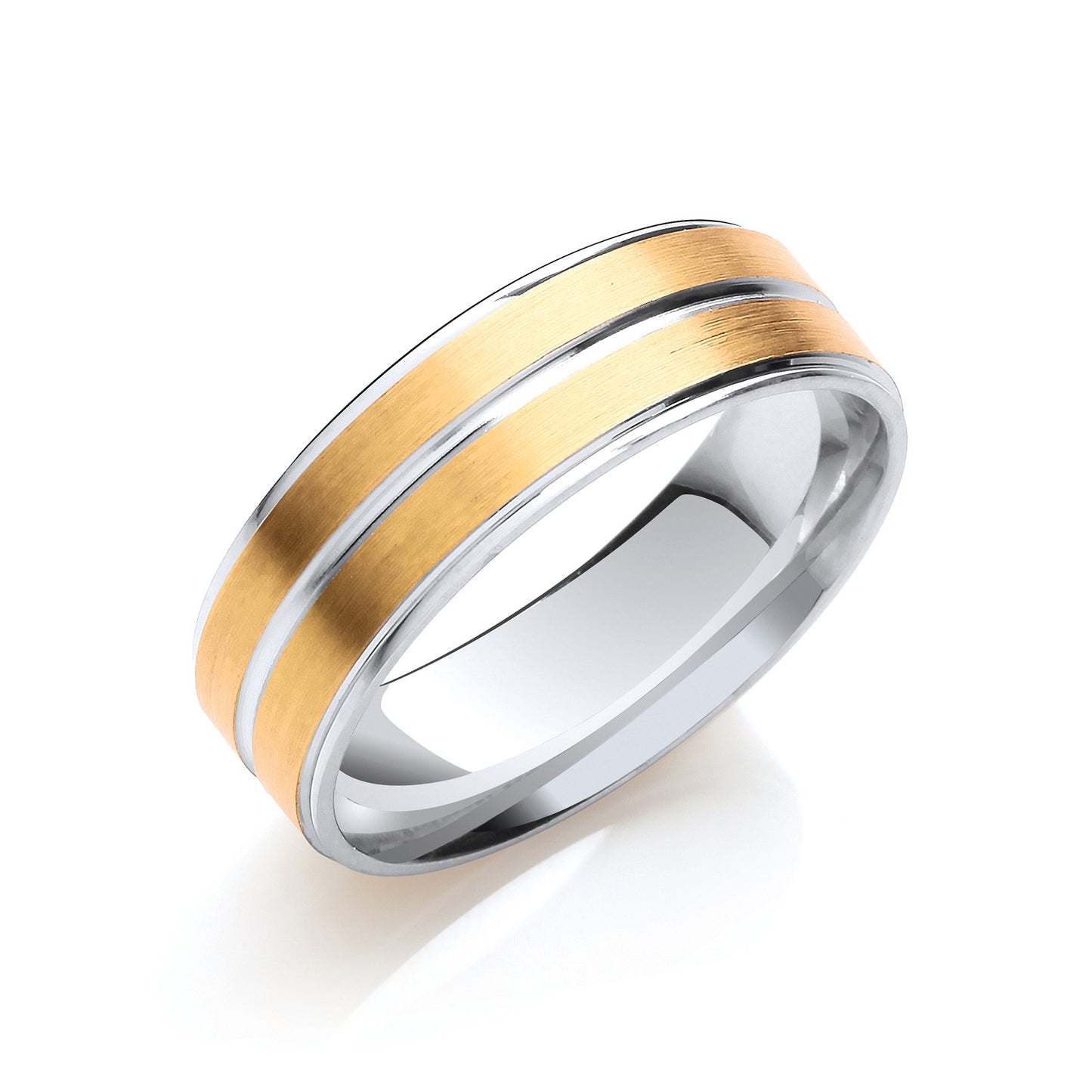 7mm Two Colour Track Edges & Centre - 18ct Gold
