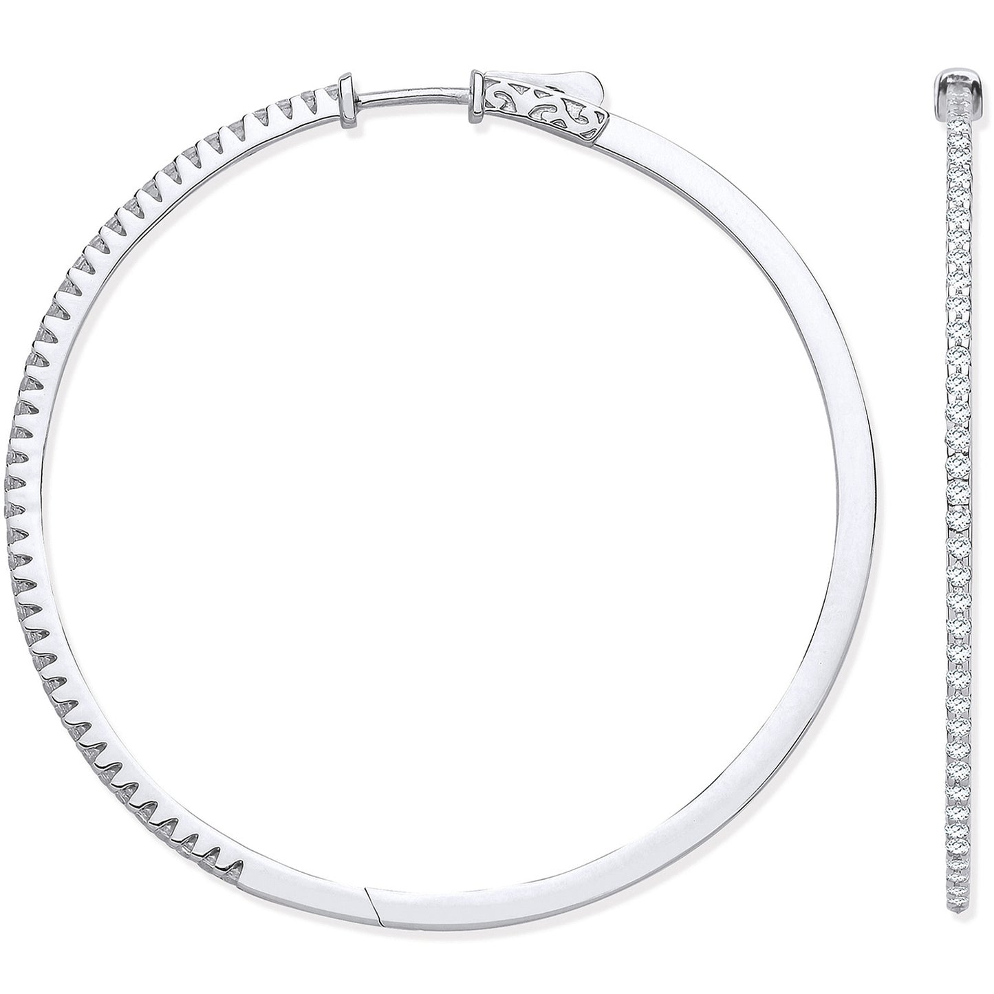 18ct White Gold 1.20ctw Claw Set Hoop Earrings - 18ct Gold