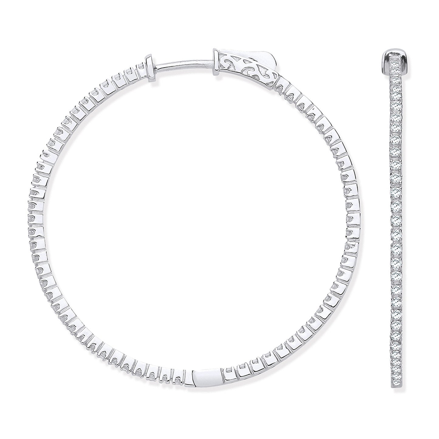 18ct White Gold 1.02ctw Diamond set Inside & Outside Hoop Earrings - 18ct Gold