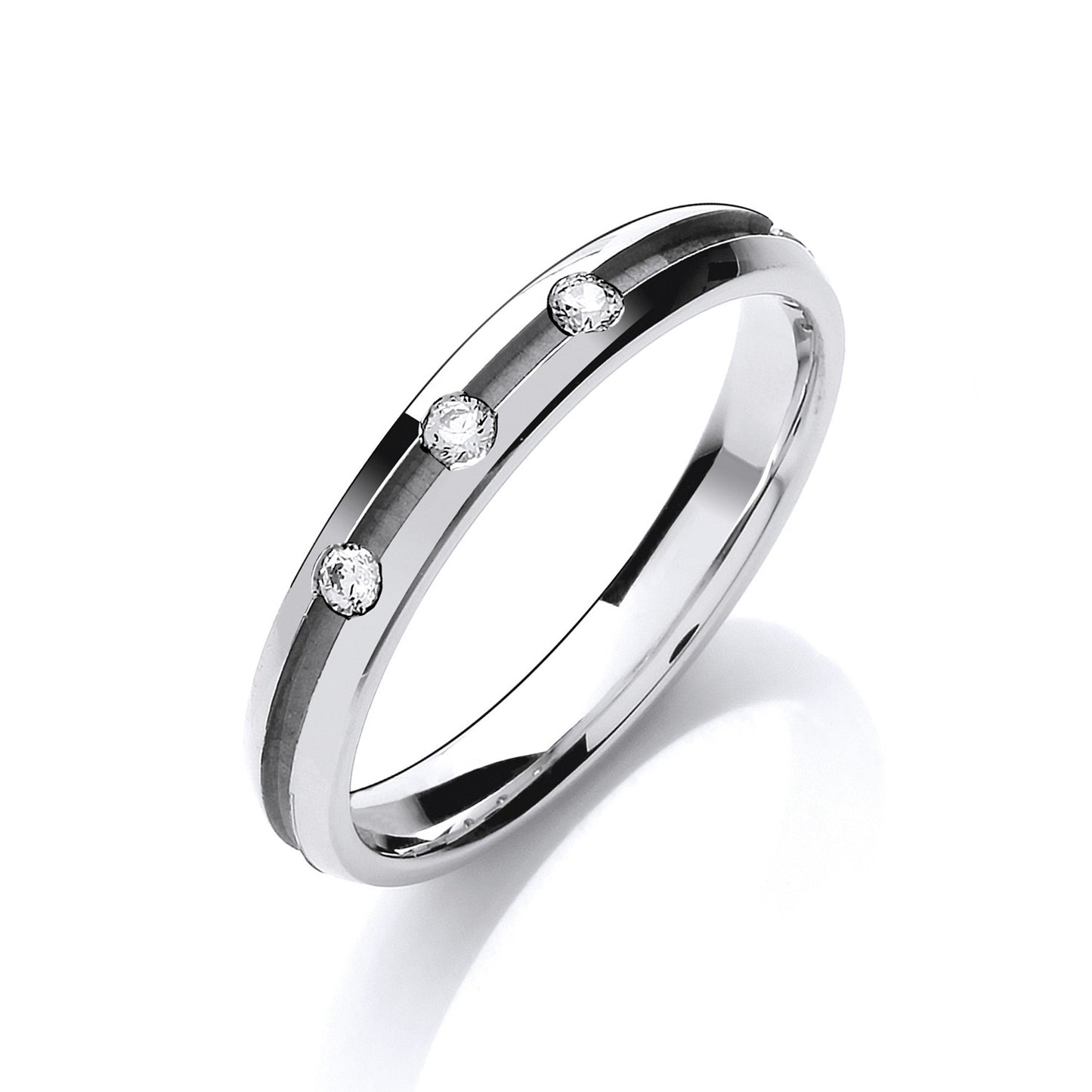0.06ctw 3st Brilliant Cut Diamond Set 3mm Court Centre Groove Wedding Band - 9ct Gold