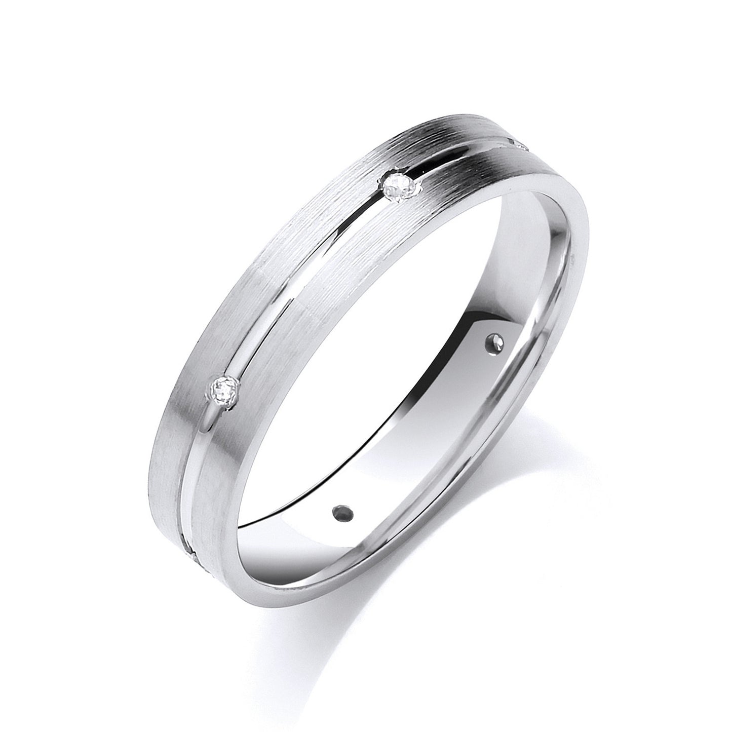 0.06ctw 6st Brilliant Cut Diamond Set 4mm Flat Court Centre Groove Wedding Band - 18ct Gold