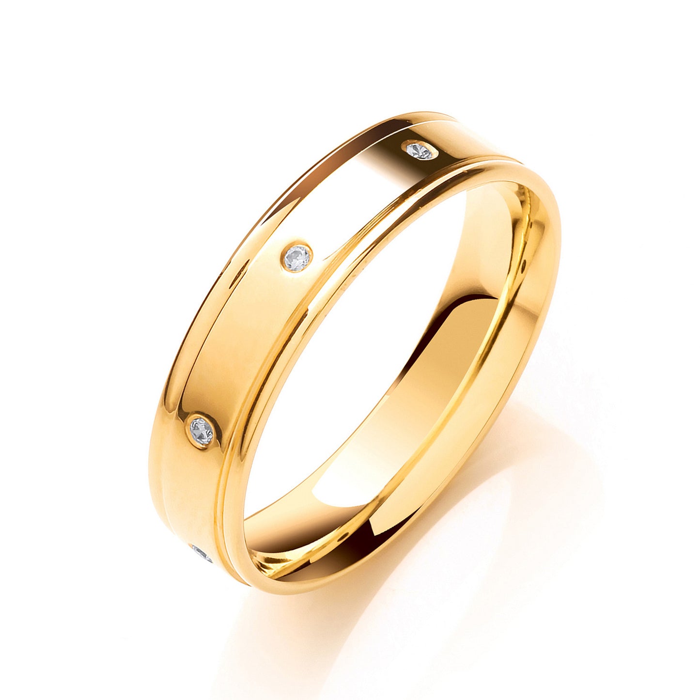 0.08ctw 8st Brilliant Cut Diamond Set 5mm Flat Court Track Edge Wedding Band - 18ct Gold