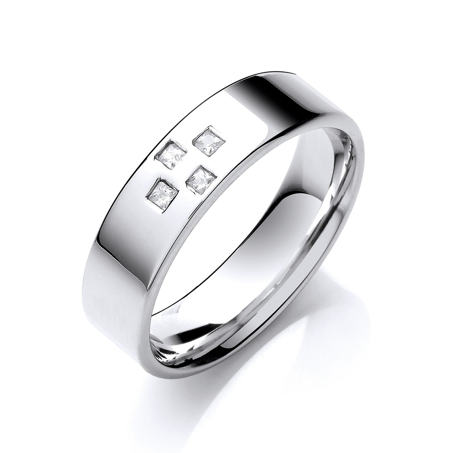 0.08ctw 4st P/C Diamond Set 6mm Flat Court Cross Style Wedding Band - 9ct Gold