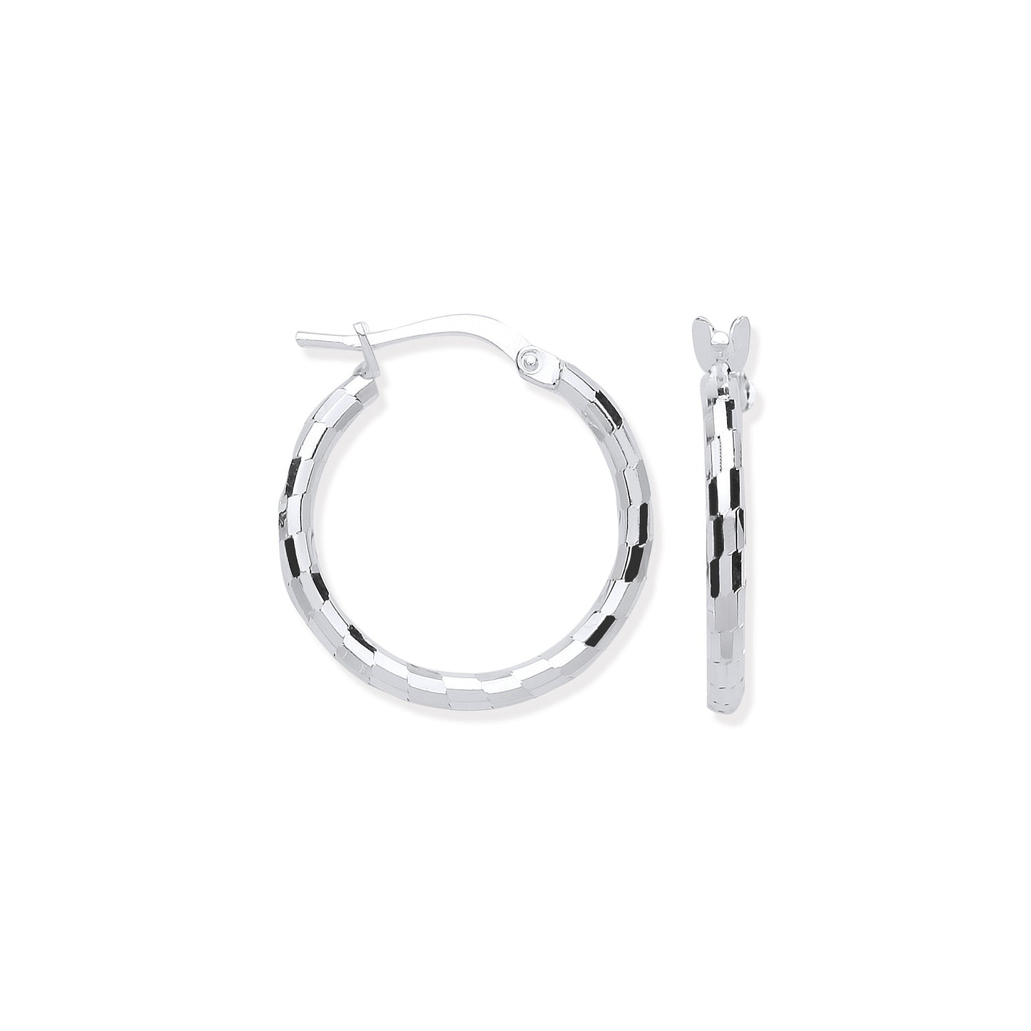 Silver 15mm Hoop, Checkerboard Design - Silver