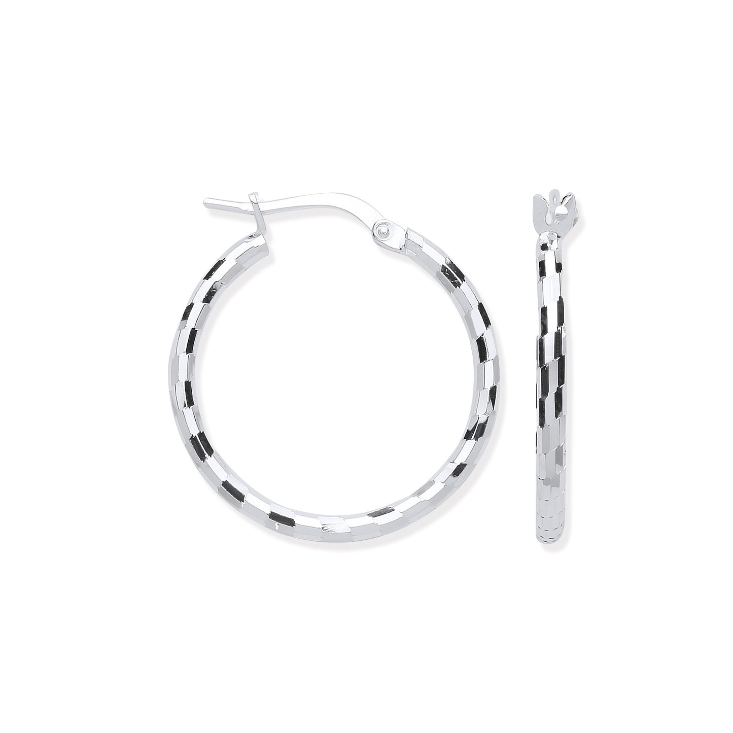 Silver 20mm Hoop, Checkerboard Design - Silver