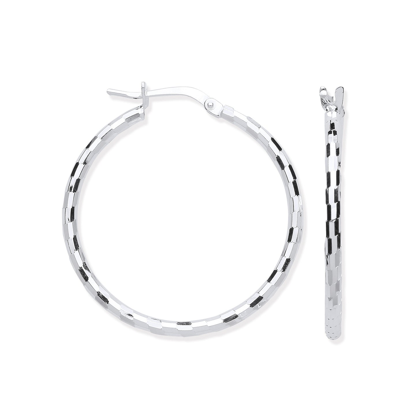 Silver 25mm Hoop, Checkerboard Design - Silver