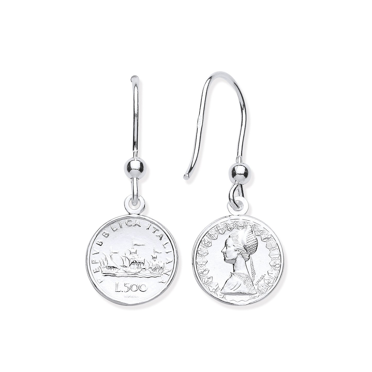 Silver Coin Drop Hook Earrings - Silver